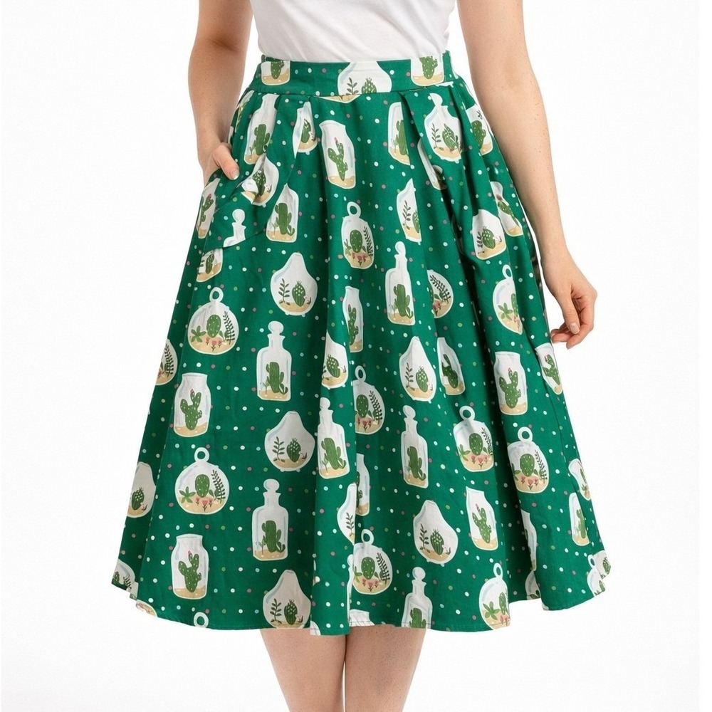 Collectif x Modcloth Theodora Cactus Swing Skirt‎ 3XS Rare Teacher Twee Novelty